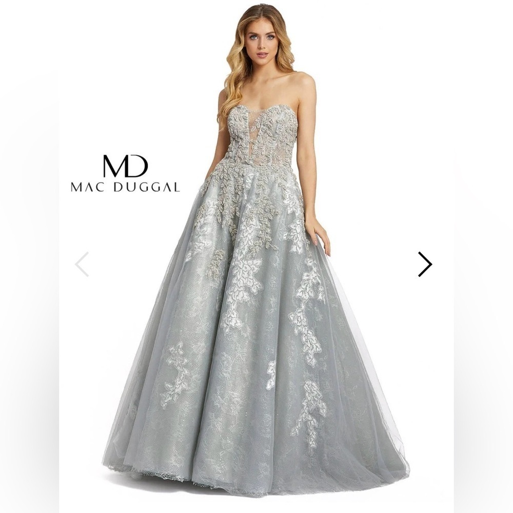 Mac Duggal 20192 NWT Gray Strapless Sweetheart Neckline Dress